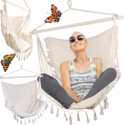 Brazilské závěsné křeslo do interiéru i na zahradu boho, béžové