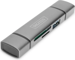 3portová čtečka karet USB Typ C/ USB 3.0 SuperSpeed SD Micro SD Digitus šedá