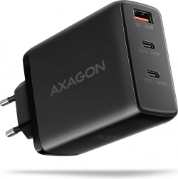 AXAGON síťová nabíječka GaN 100 W, 3 porty (USB‑A + dvojité USB‑C), černá