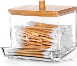 Dávkovač na vatové tyčinky s bambusovým víčkem 9 × 7,3 × 9 cm