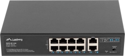 LANBERG 8portový PoE+ switch 10/100 Mb/s se 2× gigabitovým uplinkem do racku