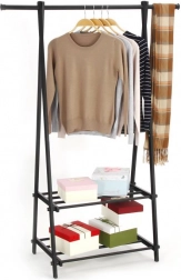 Kovový stojan na oblečení s 2 policemi, černý MODERNHOME