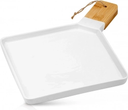 Porcelánový servírovací talíř s bambusovou rukojetí TERRESTRIAL 44,5 × 35 cm