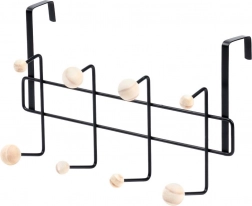 Závěsný dveřní věšák z kovu a dřeva 37 cm, černý