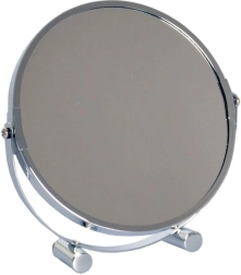 Oboustranné kosmetické zrcátko se stojánkem, průměr 17 cm, chrom