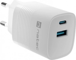 Natec Ribera GaN USB nabíječka s 1x USB-A a 1x USB-C 30W bílá