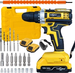Aku vrtačka/šroubovák 18 V s LED, 2× 2 Ah baterie a kufr s příslušenstvím