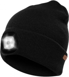 Zimní čepice s LED světlem USB - Černá Beanie