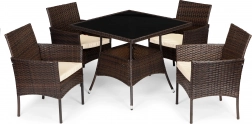 Ratanová zahradní souprava PREGASIO s 4 židlemi a stolem se skleněnou deskou