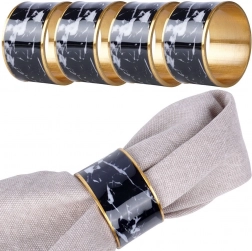 Kovové kroužky na ubrousky s efektem černého mramoru, 4 ks, průměr 4,5 cm