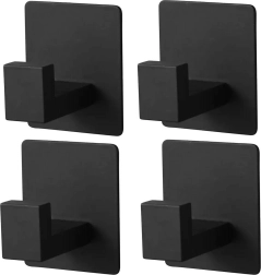 Samolepicí černé koupelnové háčky, sada 4 ks