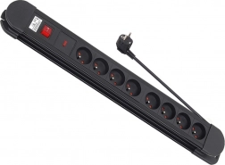 Prodlužovací přepěťová lišta 8 zásuvek 1,5 m s vypínačem, nástěnná montáž