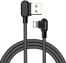 Úhlový kabel USB-Lightning s LED, 1,8 m, černý
