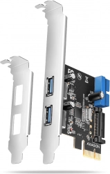 pcie řadič axagon s 2× usb-a a 2× interní usb 5 gbps, uasp, nízký profil, napájení sata