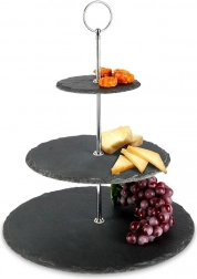 Třípatrový černý kamenný stojan na servírování 31 cm