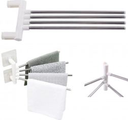 Otočný nástěnný držák na ručníky se 4 rameny bez vrtání