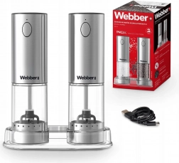 elektrická mlýnky na sůl a pepř USB-C, sada 2 ks s nastavitelnou hrubostí a LED světlem