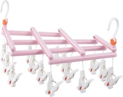 Skládací sušák na prádlo s kolíčky, 14 kolíčků, růžový