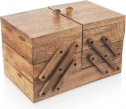 Dřevěná šicí kazeta z mangového dřeva 30,5 × 18 × 21 cm, rozkládací až 71 cm