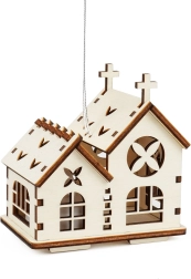 Dřevěný dvojkostelík se zavěšením a LED svíčkou