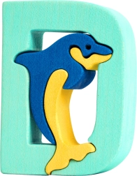 Dřevěné písmenko D s delfínem – vzdělávací vkládačka