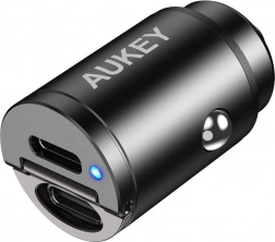 AUKEY mini hliníková autonabíječka 2× USB‑C s Power Delivery a Quick Charge 3.0, 30 W, PPS
