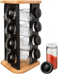 Otočný stojan na kořenky s 12 skleněnými dózami Black