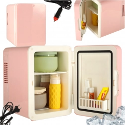 Elektrická přenosná mini lednička 2v1 růžová 4L