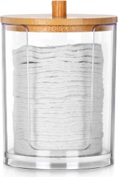 Dóza na kosmetické tamponky z akrylu s bambusovým víčkem 7 × 10 cm