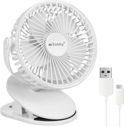 Bezdrátový stolní ventilátor s klipem Ruhhy (USB-C, 1200 mAh, bílý) - 1 kus