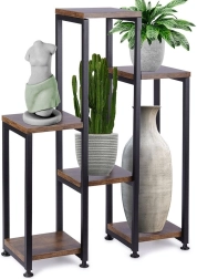 Květinový stojan 6úrovňový 70 cm – kov a dřevo dekor