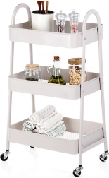 Kovový pojízdný regál, béžový, 3patrový, 44 × 31,5 × 78,5 cm