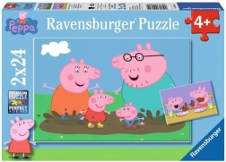 Puzzle 2x24 dílků Prasátko Peppa Zábava v blátě