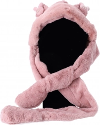 Dětská plyšová čepice se šálou a rukavicemi 3v1 – Růžová