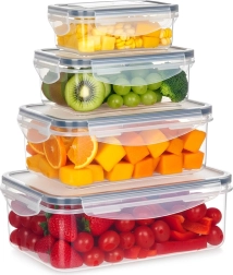 Sada plastových dóz na potraviny s víkem a těsněním, 4 ks