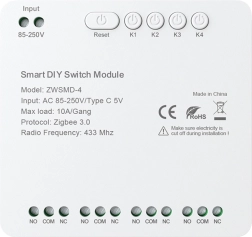 Zigbee 4kanálový spínací modul s beznapěťovým kontaktem AVATTO