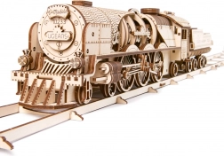 Dřevěné mechanické puzzle UGEARS V-Express parní lokomotiva s tendrem