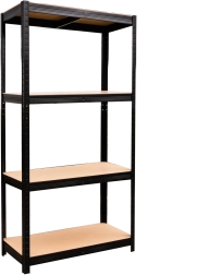 Kovový regál 4 úrovně 150 × 70 × 30 cm černý, nosnost 150 kg na polici