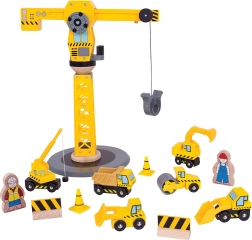 dřevěná stavební sada s jeřábem BIGJIGS RAIL