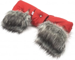 Rukávník na kočárek 2v1 s kožešinou červený