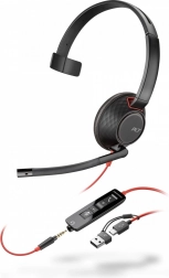 Jednostranný headset POLY Blackwire 5210 USB‑C s 3,5mm jackem a adaptérem USB‑C/USB‑A