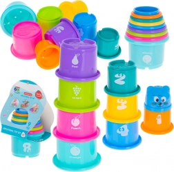 Edukační stohovací kelímky – věž s čísly a ovocem