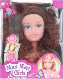 Česací hlava brunetka pro dětské účesy s doplňky