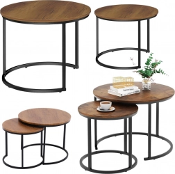 Sada kulatých konferenčních stolků 2v1 z přírodního dřeva