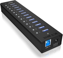 Icy Box aktivní USB 3.0 hub z hliníku, 13 portů + nabíjecí port