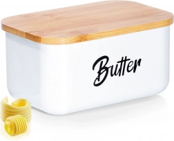 Bílá ocelová máslenka s bambusovým víčkem Vilde