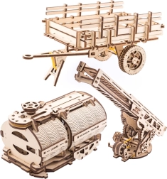 UGEARS příslušenství k trucku UGM-11 – požární žebřík, korba a cisterna (3D dřevěné mechanické moduly)