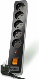 Přepěťová ochrana Acar X5, 5 zásuvek, 3 m, černá