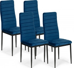 Jídelní židle s konturovaným opěradlem - modrý samet - sada 4 kusů