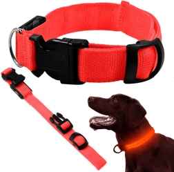 led svítící obojek pro psy a kočky, nastavitelný 36–59 cm, červený